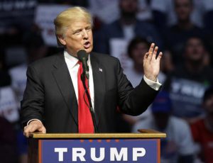 Republican presidential candidate Donald Trump speaks during a campaign stop Wednesday, April 27, 2016, in Indianapolis. (AP Photo/Darron Cummings)