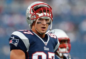 FOXBORO, MA - SEPTEMBER 21: Rob Gronkowski #87 of the New England Patriots warms up during pre-game before playing the Oakland Raiders at Gillette Stadium on September 21, 2014 in Foxboro, Massachusetts.  (Photo by Jim Rogash/Getty Images)