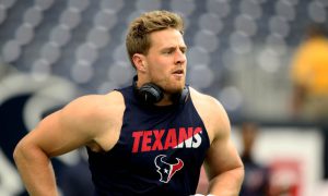 Jan 9, 2016; Houston, TX, USA; Houston Texans defensive end J.J. Watt warms up before an AFC Wild Card playoff football game between the Kansas City Chiefs and the Texans at NRG Stadium. Mandatory Credit: Troy Taormina-USA TODAY Sports ORG XMIT: USATSI-245802 ORIG FILE ID:  20160109_gma_at5_008.jpg