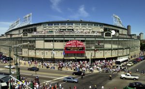 7-27 Wrigley field.  Chicago Cubs Players parking lot on the West side of the ball park along Clark Street.  Shot from the roof of the Cubby Bear Bar.  Sun-Times photo Robert A. Davis